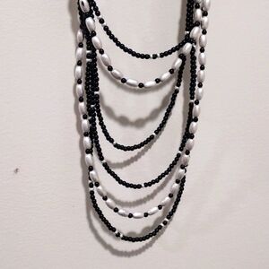 Women's Silver Tone, Various sizes of Black & silver Layered Beaded Necklace